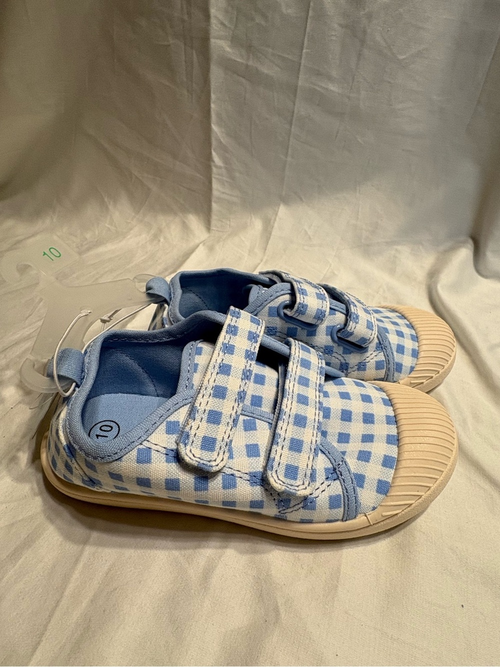 Parker Light Blue Gingham Kids Sneakers with Hook-and-Loop Straps